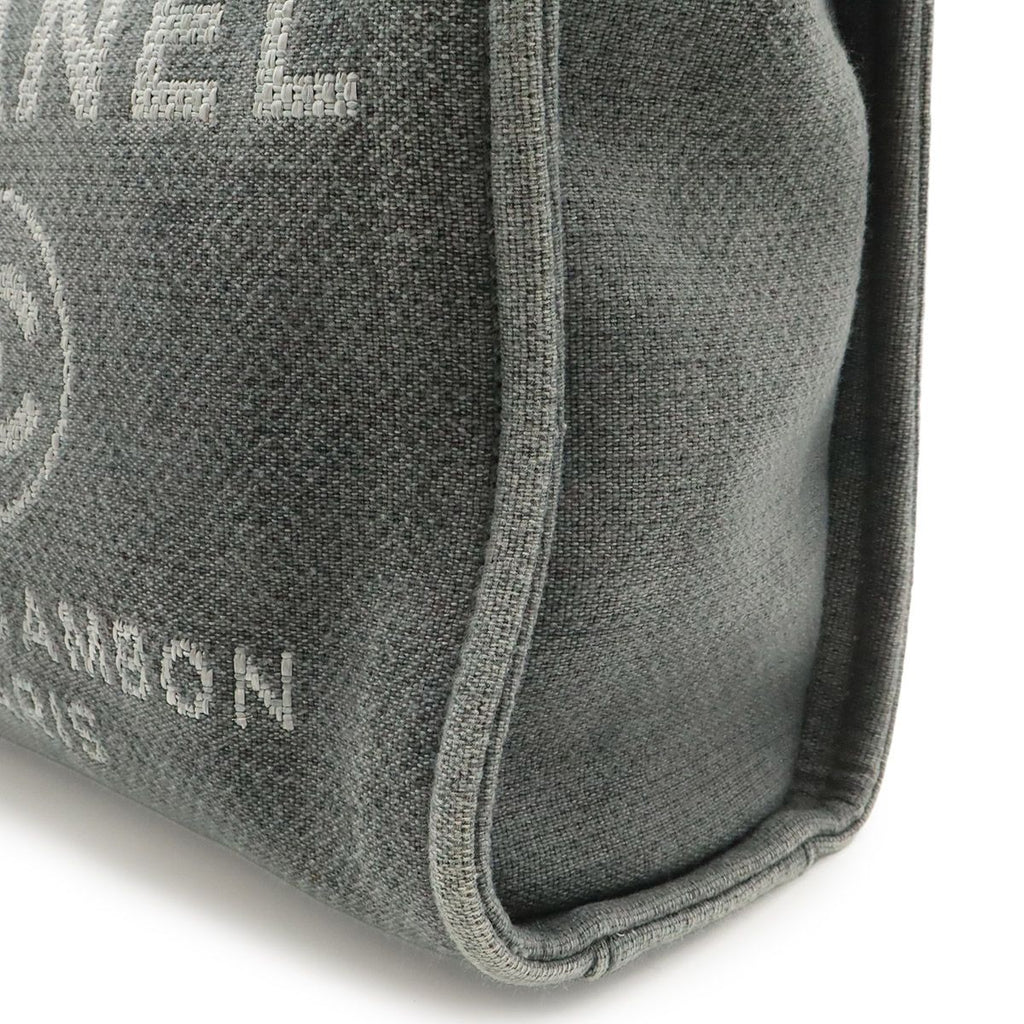 Chanel Deauville Tote Shoulder Bag Chain Canvas Leather Gray Black — view 7