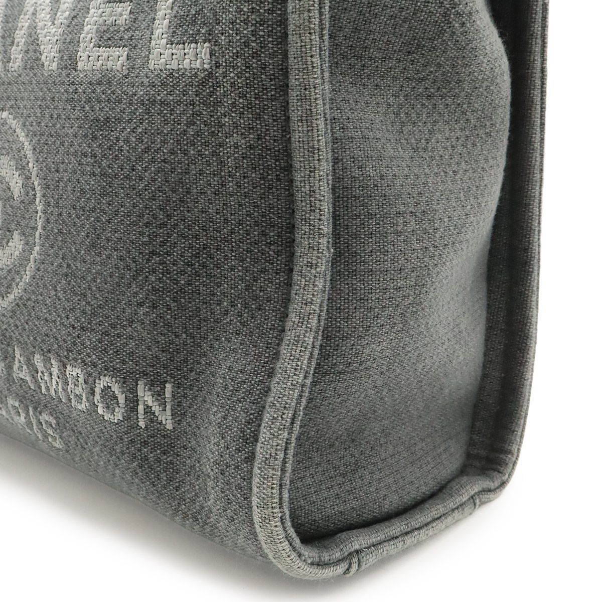 Chanel Deauville Tote Shoulder Bag Chain Canvas Leather Gray Black — view 7