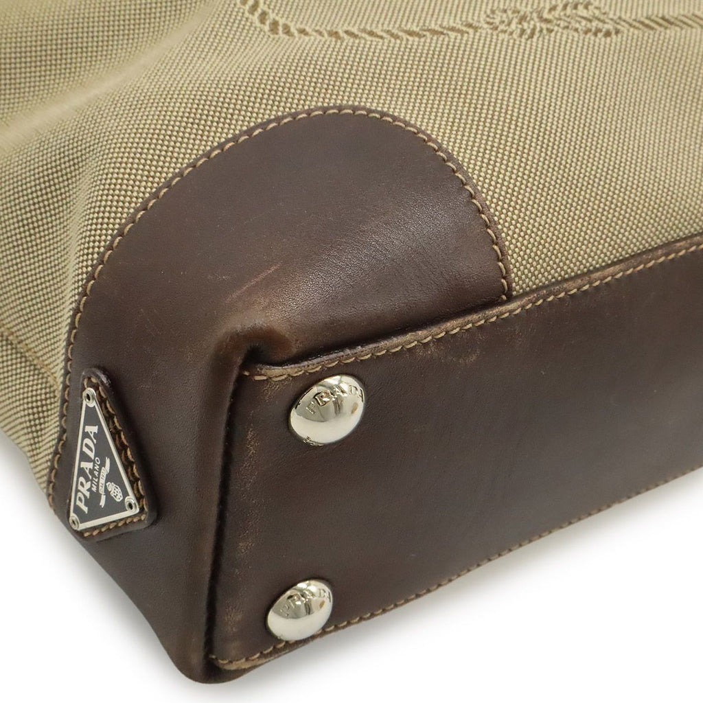 Prada Logo Jacquard 2-Way Shoulder Bag Canvas Leather Khaki Beige Dark Brown — view 3