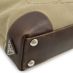 Prada Logo Jacquard 2-Way Shoulder Bag Canvas Leather Khaki Beige Dark Brown — view 3
