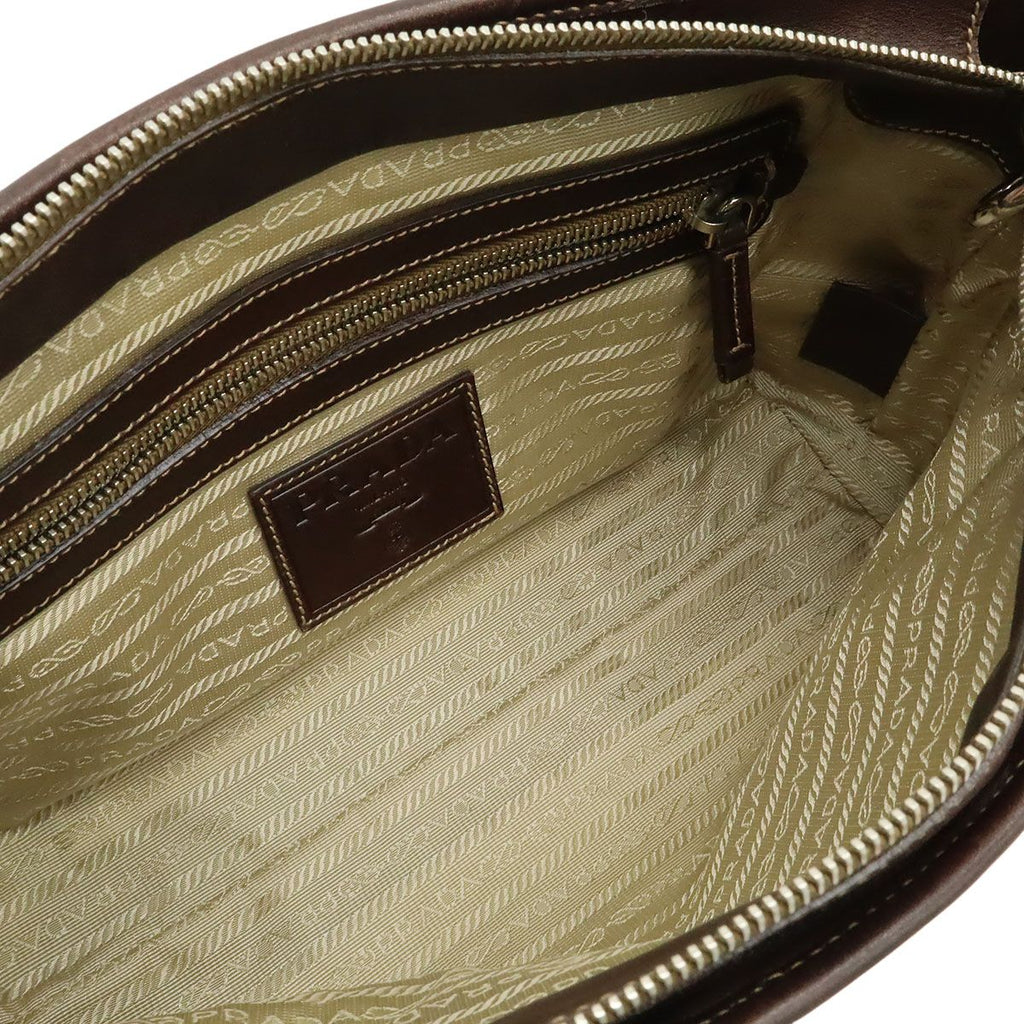 Prada Logo Jacquard 2-Way Shoulder Bag Canvas Leather Khaki Beige Dark Brown — view 6