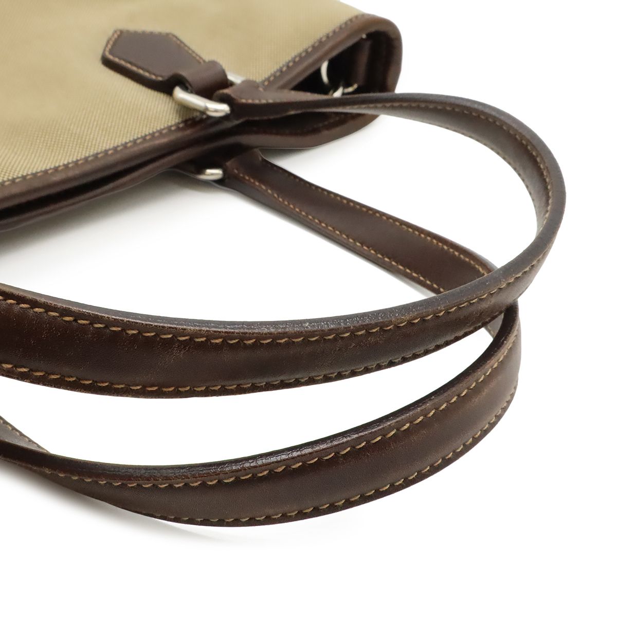 Prada Logo Jacquard 2-Way Shoulder Bag Canvas Leather Khaki Beige Dark Brown — view 4