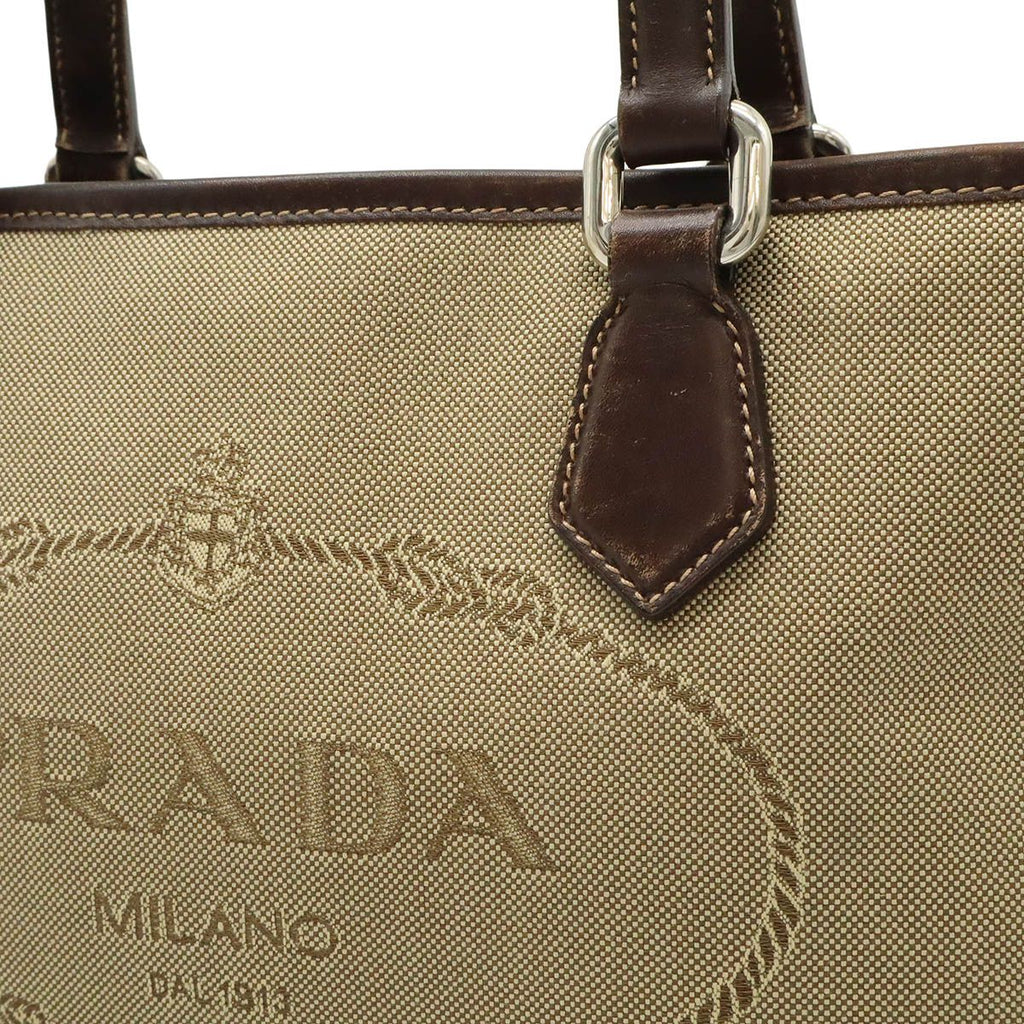 Prada Logo Jacquard 2-Way Shoulder Bag Canvas Leather Khaki Beige Dark Brown — view 9