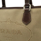 Prada Logo Jacquard 2-Way Shoulder Bag Canvas Leather Khaki Beige Dark Brown — view 9