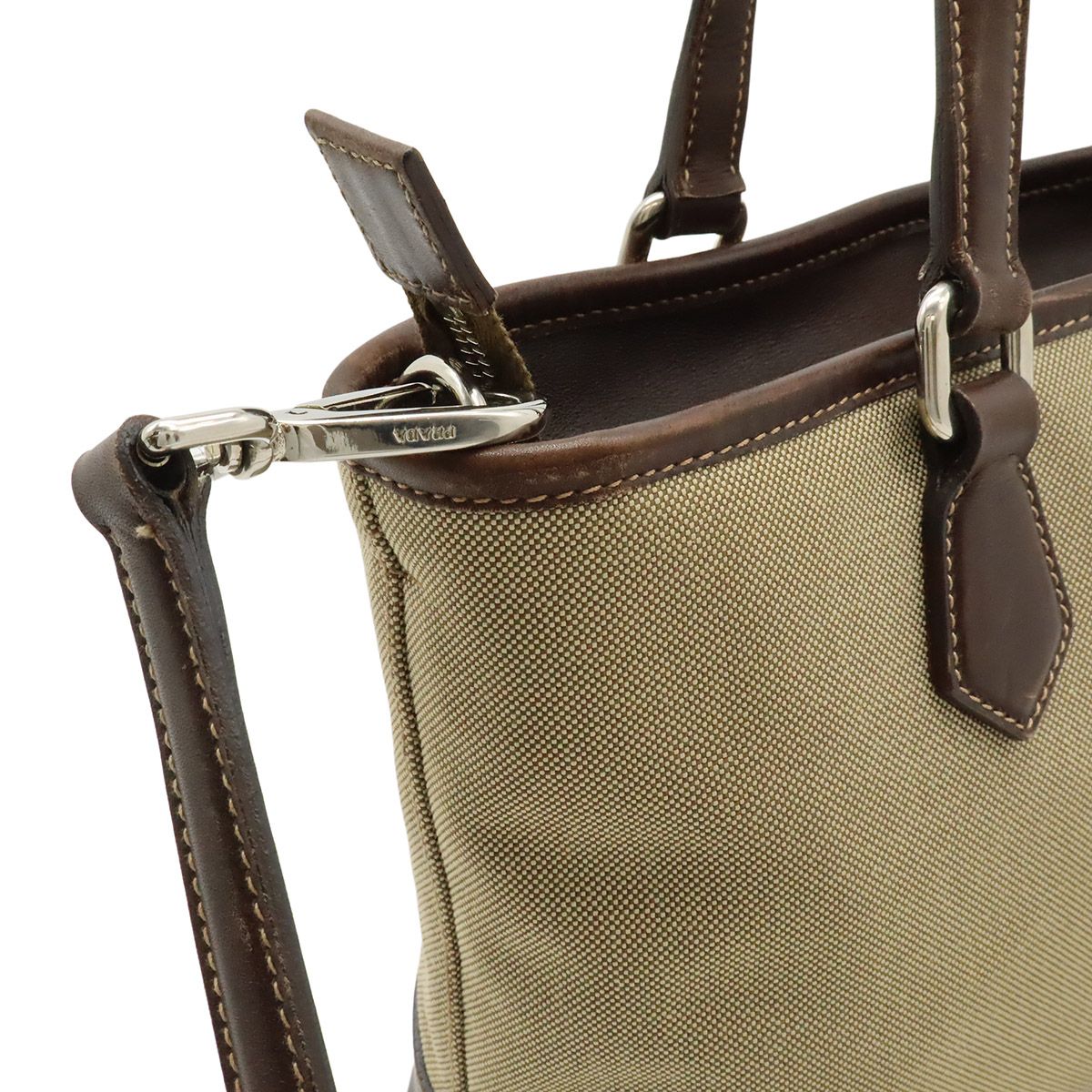 Prada Logo Jacquard 2-Way Shoulder Bag Canvas Leather Khaki Beige Dark Brown — view 7