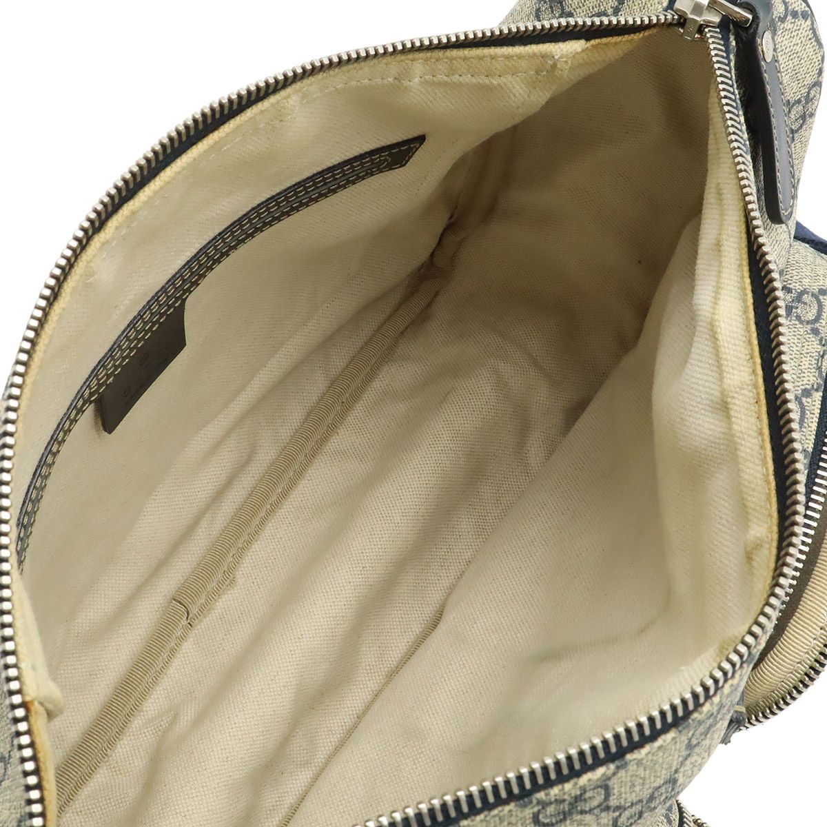Gucci GG Supreme Plus Shoulder Bag Leather Beige Navy Silver — view 6