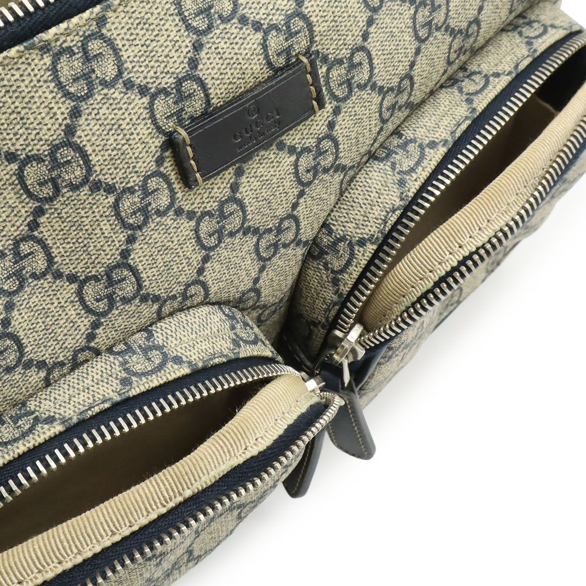 Gucci GG Supreme Plus Shoulder Bag Leather Beige Navy Silver — view 8