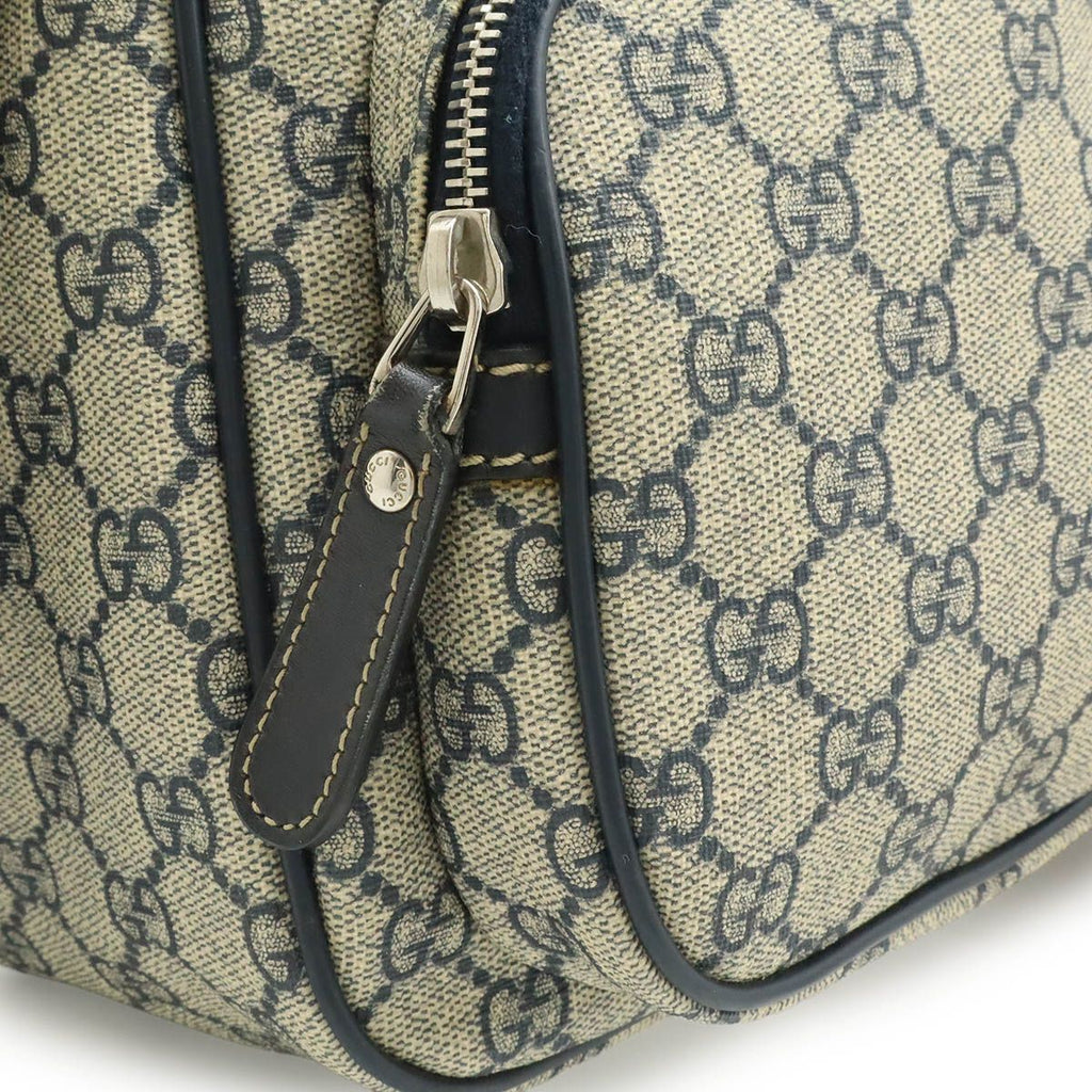 Gucci GG Supreme Plus Shoulder Bag Leather Beige Navy Silver — view 9