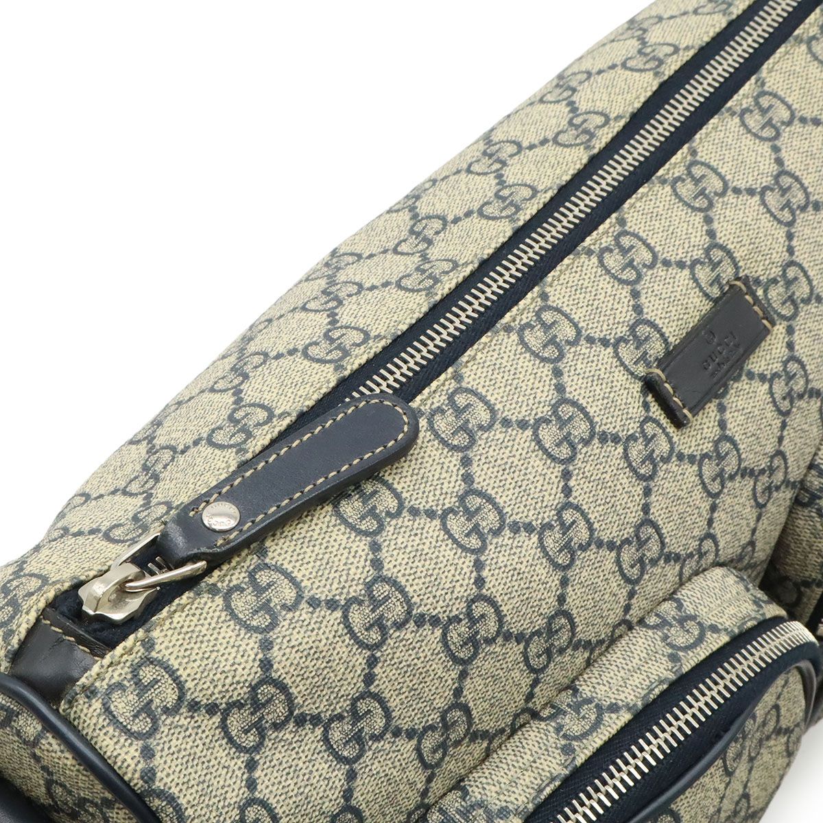 Gucci GG Supreme Plus Shoulder Bag Leather Beige Navy Silver — view 5