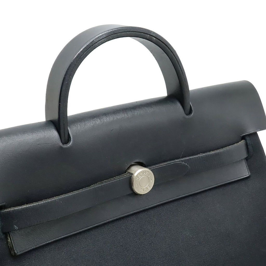 Hermes Herbag a Dos PM Backpack 2-Way Handbag Toile Officier Leather Black — view 7