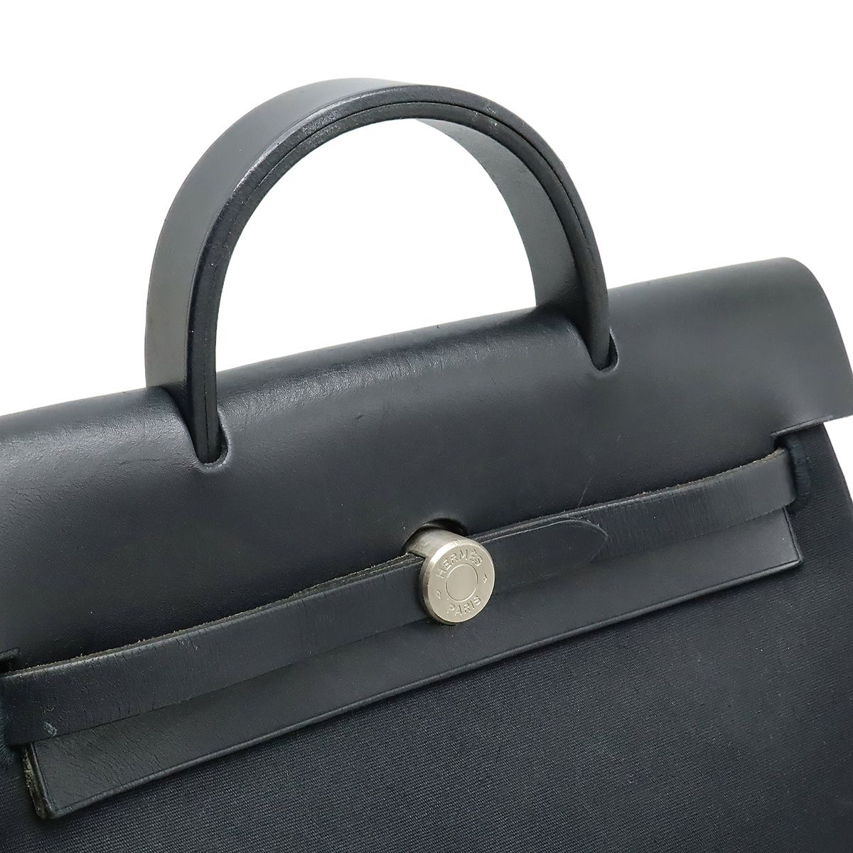 Hermes Herbag a Dos PM Backpack 2-Way Handbag Toile Officier Leather Black — view 7