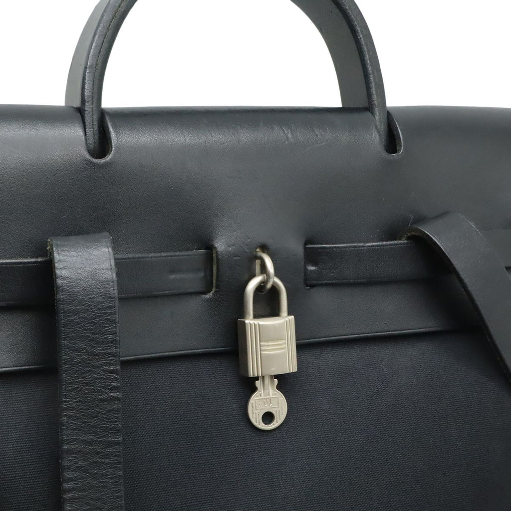 Hermes Herbag a Dos PM Backpack 2-Way Handbag Toile Officier Leather Black — view 6