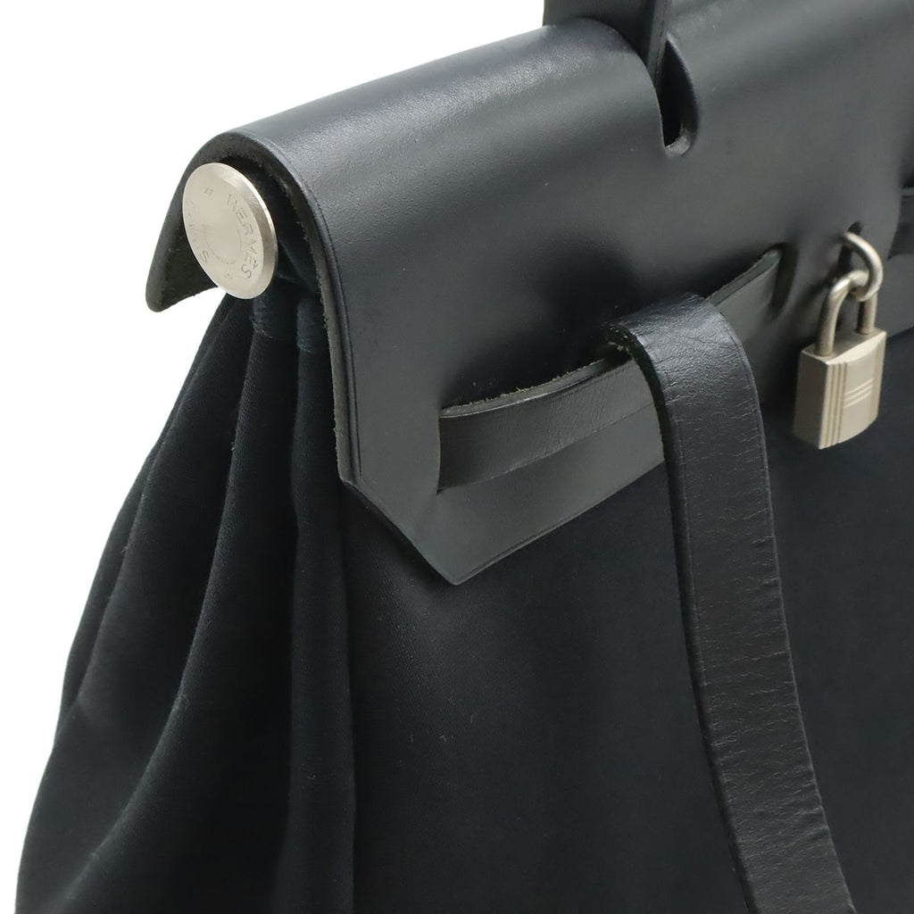 Hermes Herbag a Dos PM Backpack 2-Way Handbag Toile Officier Leather Black — view 4