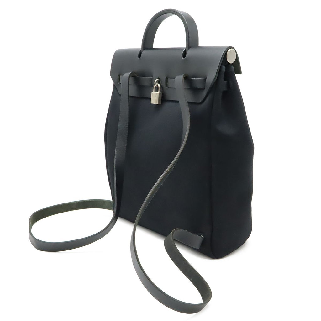 Hermes Herbag a Dos PM Backpack 2-Way Handbag Toile Officier Leather Black — view 2