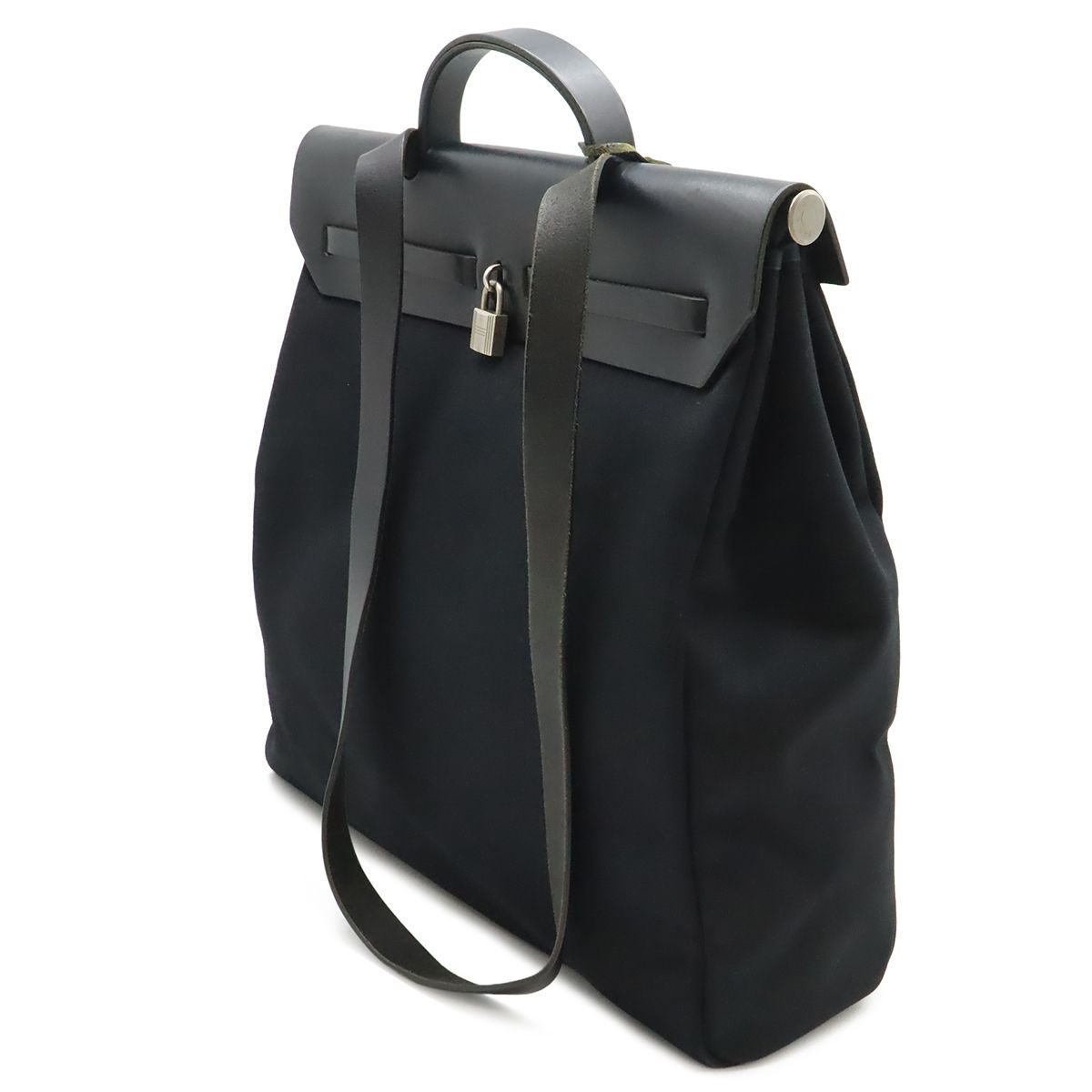 Hermes Herbag GM 2-Way Shoulder Bag Crossbody Toile Officier Leather Black — view 2