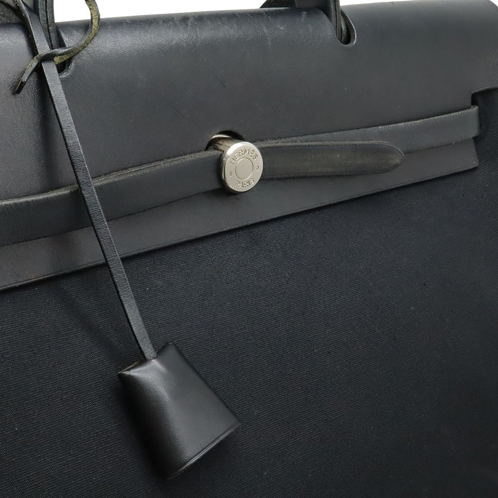 Hermes Herbag GM 2-Way Shoulder Bag Crossbody Toile Officier Leather Black — view 7