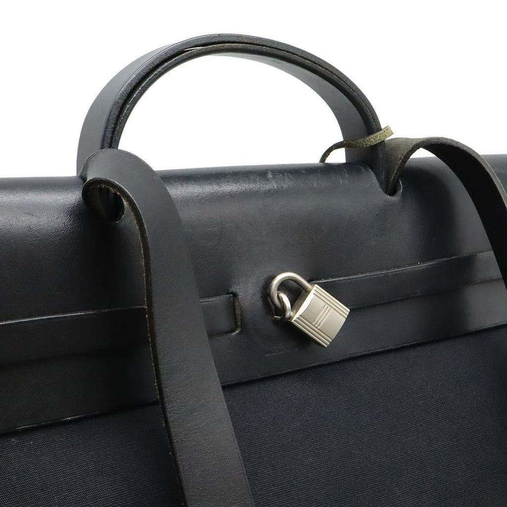 Hermes Herbag GM 2-Way Shoulder Bag Crossbody Toile Officier Leather Black — view 5
