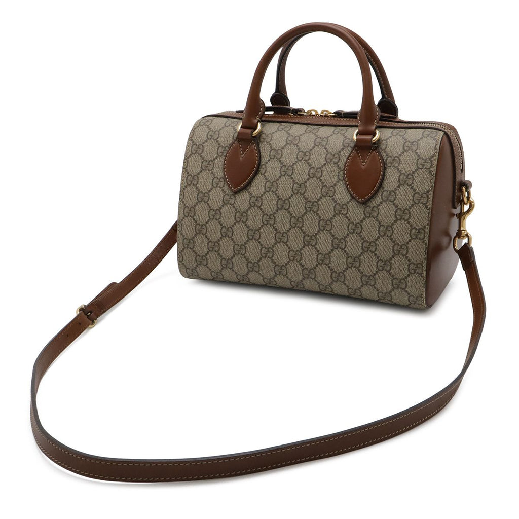 Gucci GG Supreme Mini Boston Bag 2-Way Leather Beige Brown Tea Gold — view 2