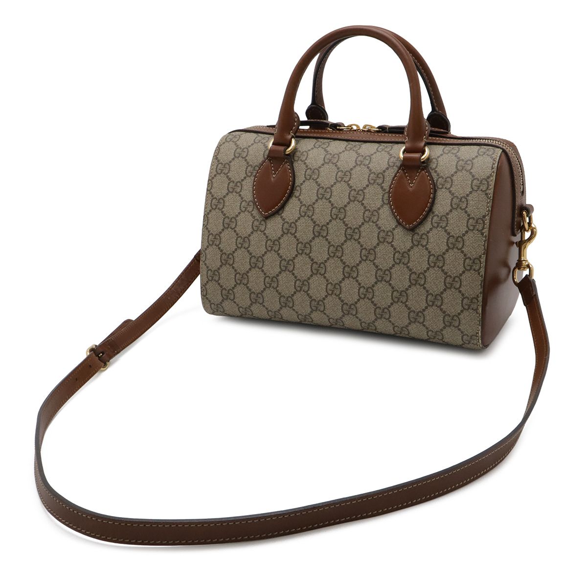 Gucci GG Supreme Mini Boston Bag 2-Way Leather Beige Brown Tea Gold — view 2