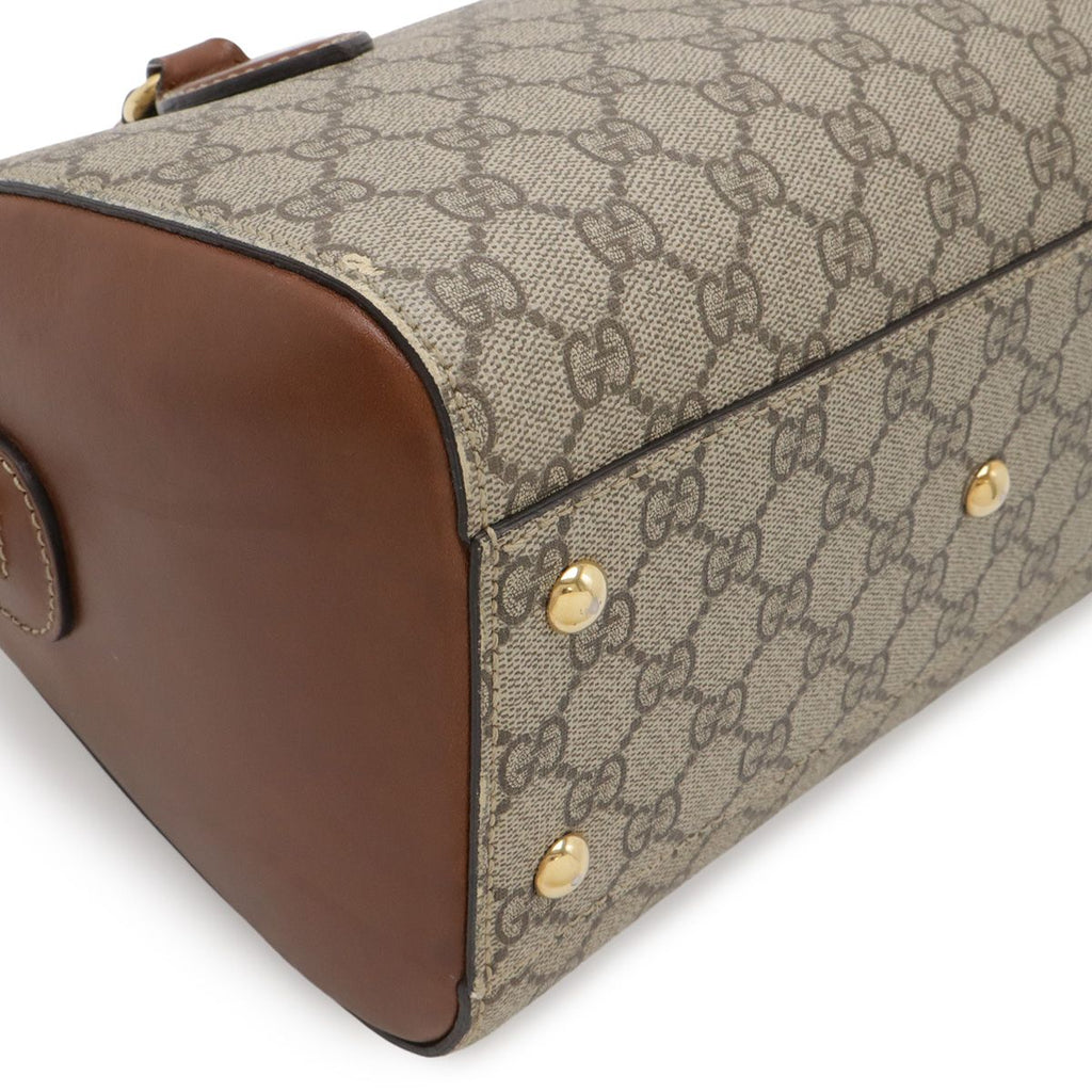 Gucci GG Supreme Mini Boston Bag 2-Way Leather Beige Brown Tea Gold — view 3