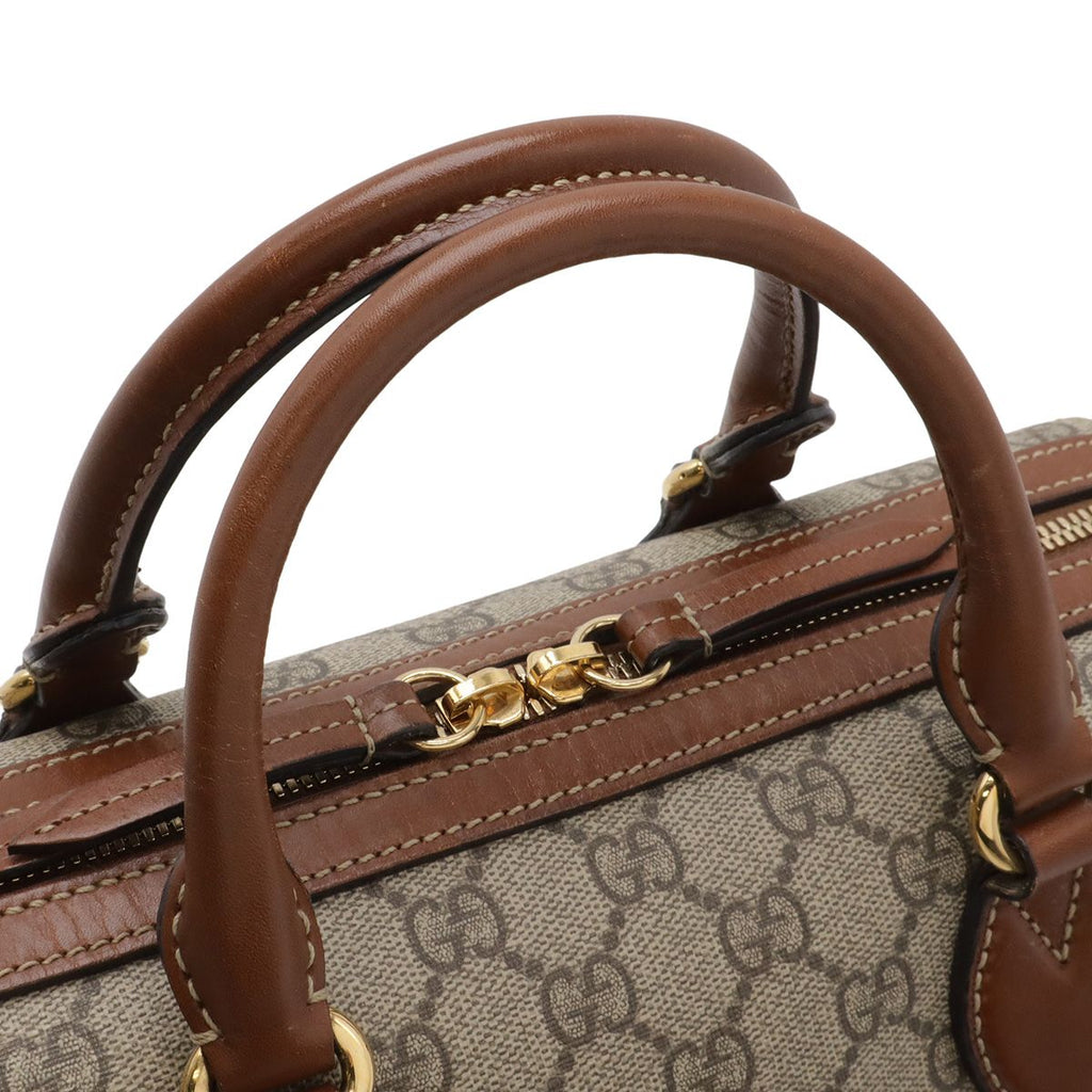 Gucci GG Supreme Mini Boston Bag 2-Way Leather Beige Brown Tea Gold — view 6