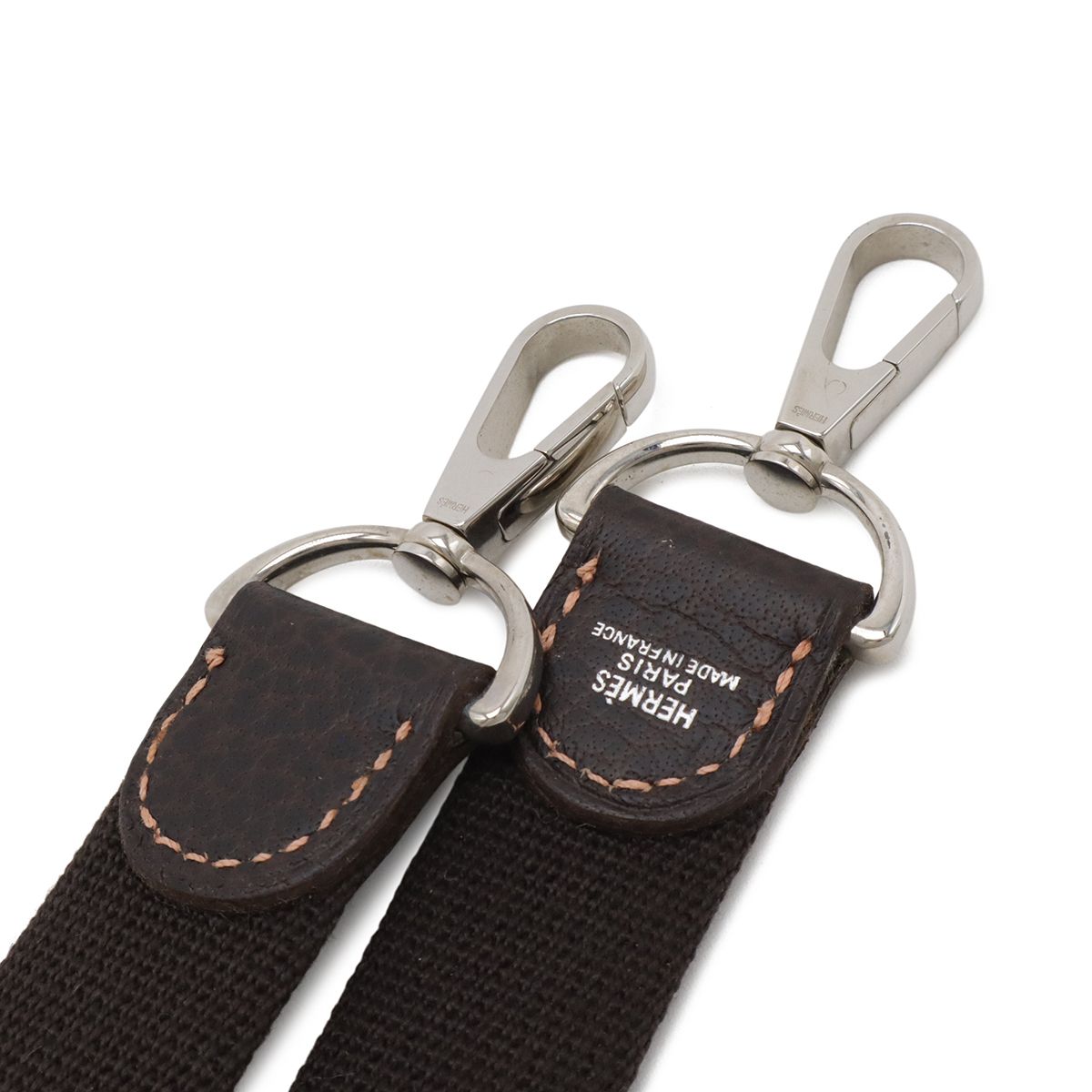 Hermes Shoulder Strap for Garden Party Canvas Leather Dark Brown Silver — view 3