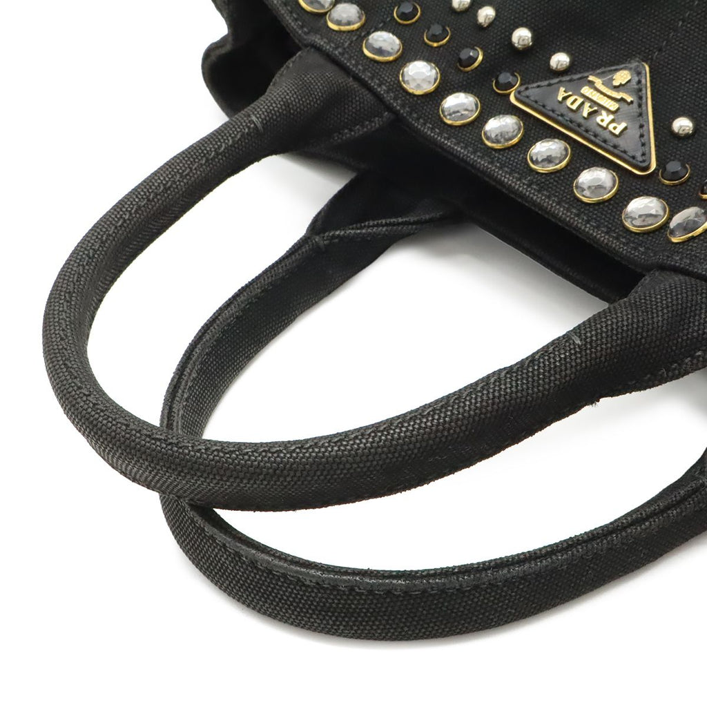 Prada Canapa 2-Way Shoulder Bag Crossbody Bijoux Studded Canvas Nero Black — view 4