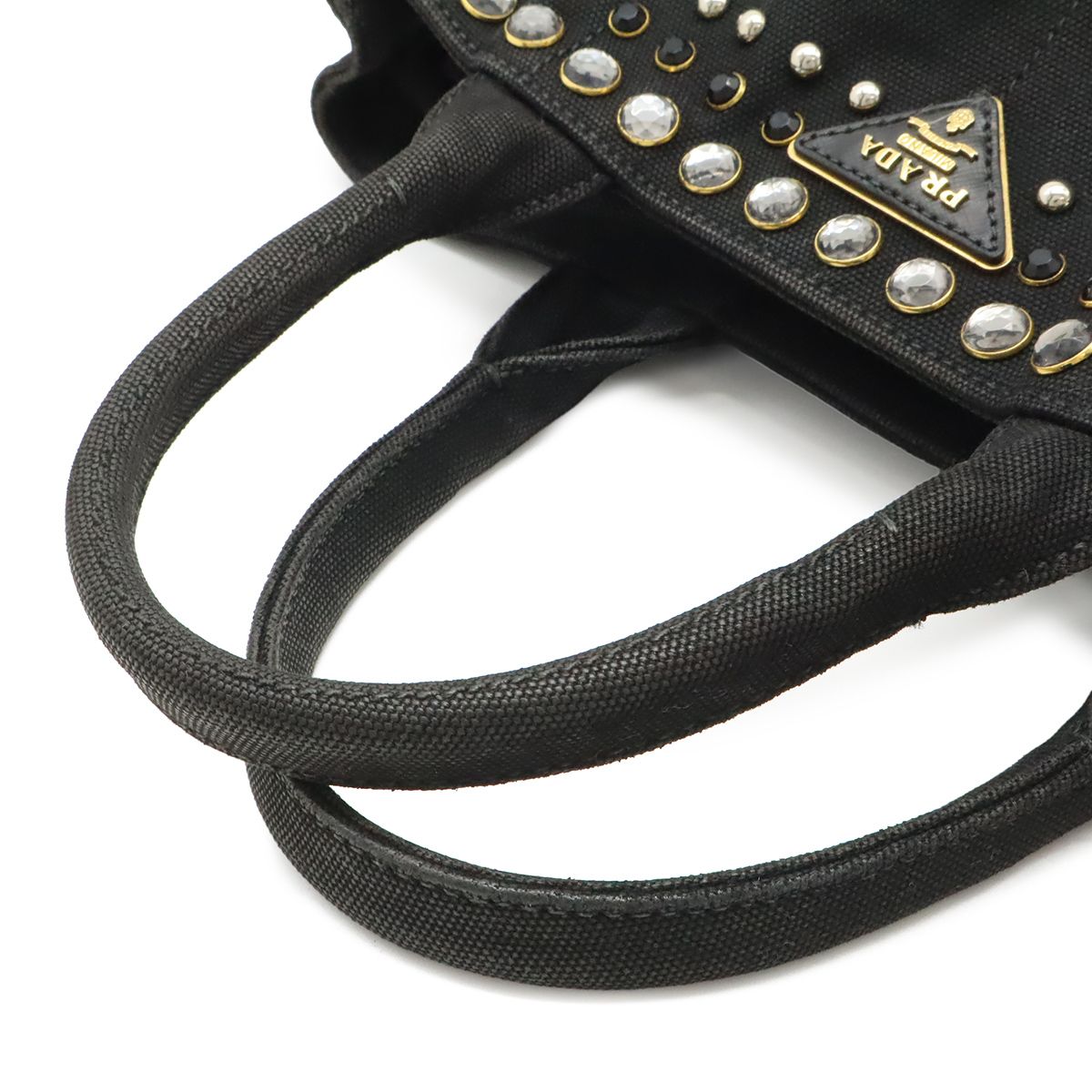 Prada Canapa 2-Way Shoulder Bag Crossbody Bijoux Studded Canvas Nero Black — view 4