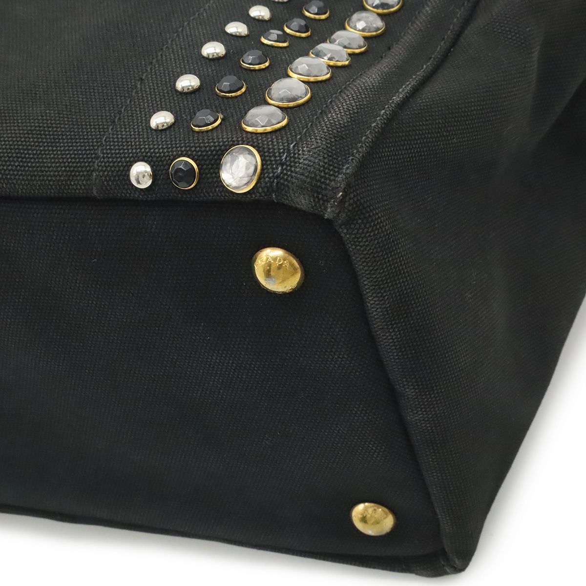 Prada Canapa 2-Way Shoulder Bag Crossbody Bijoux Studded Canvas Nero Black — view 3