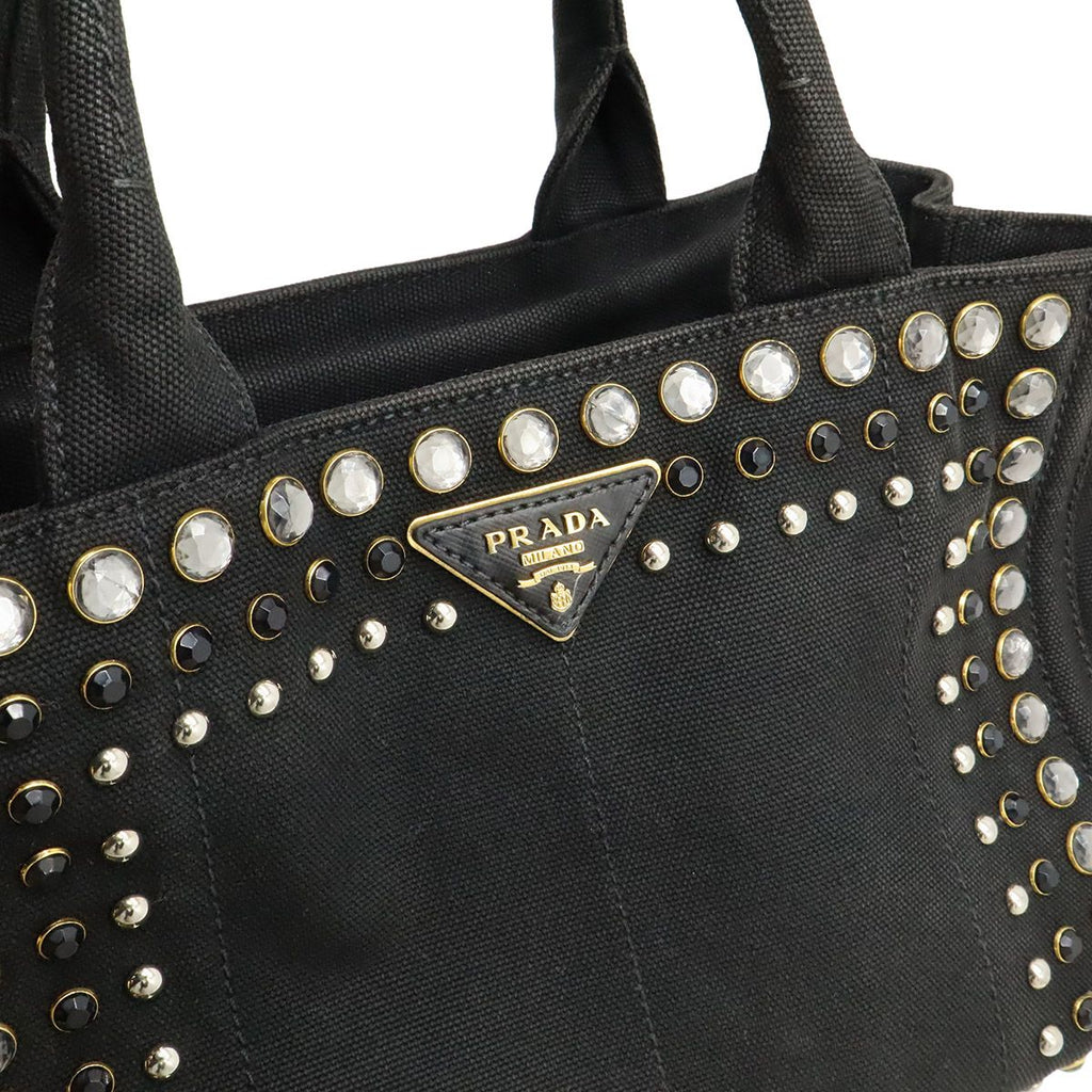 Prada Canapa 2-Way Shoulder Bag Crossbody Bijoux Studded Canvas Nero Black — view 7