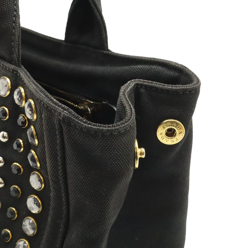 Prada Canapa 2-Way Shoulder Bag Crossbody Bijoux Studded Canvas Nero Black — view 6