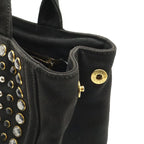 Prada Canapa 2-Way Shoulder Bag Crossbody Bijoux Studded Canvas Nero Black — view 6