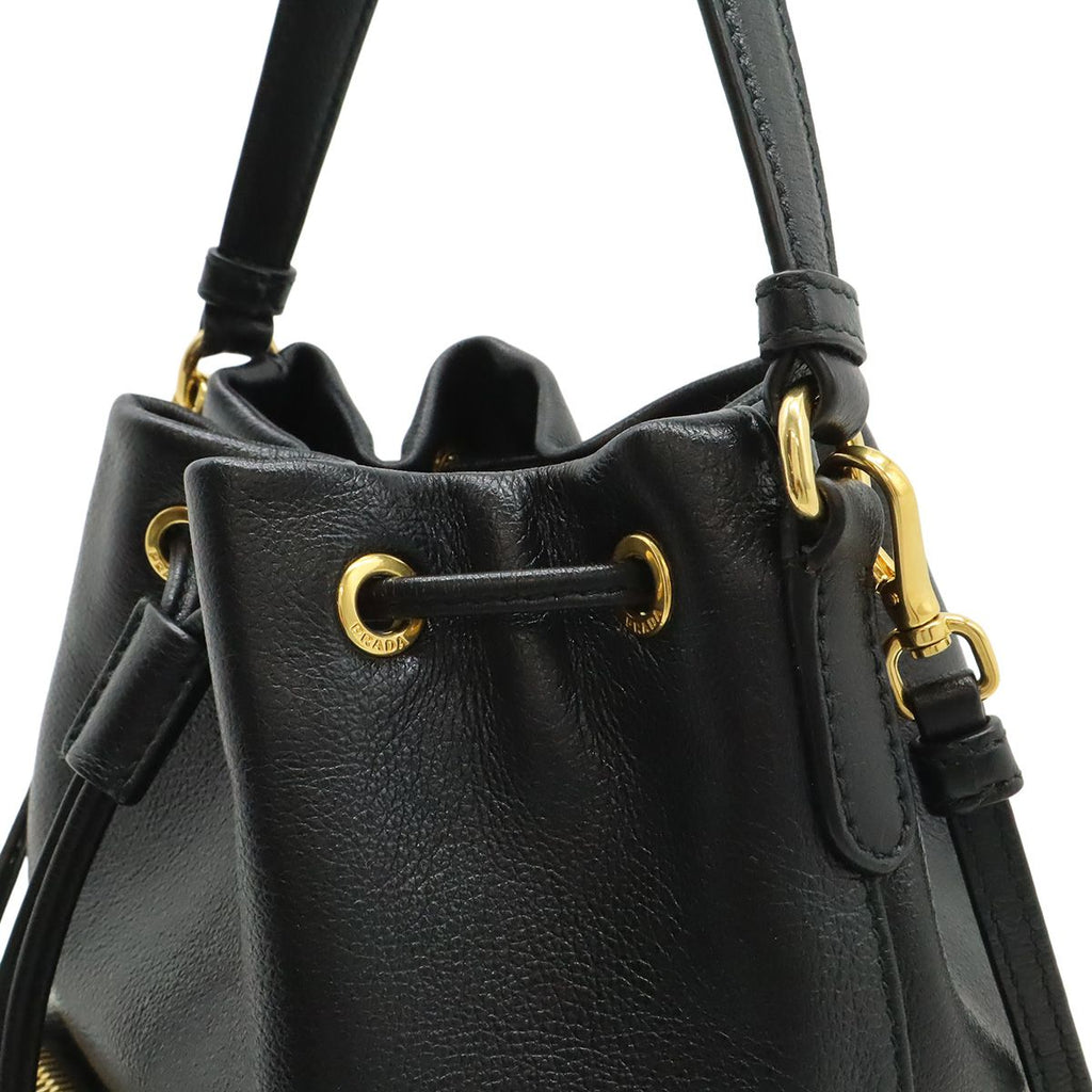 Prada Bucket Bag Drawstring 2-Way Leather Nero Black Gold — view 5