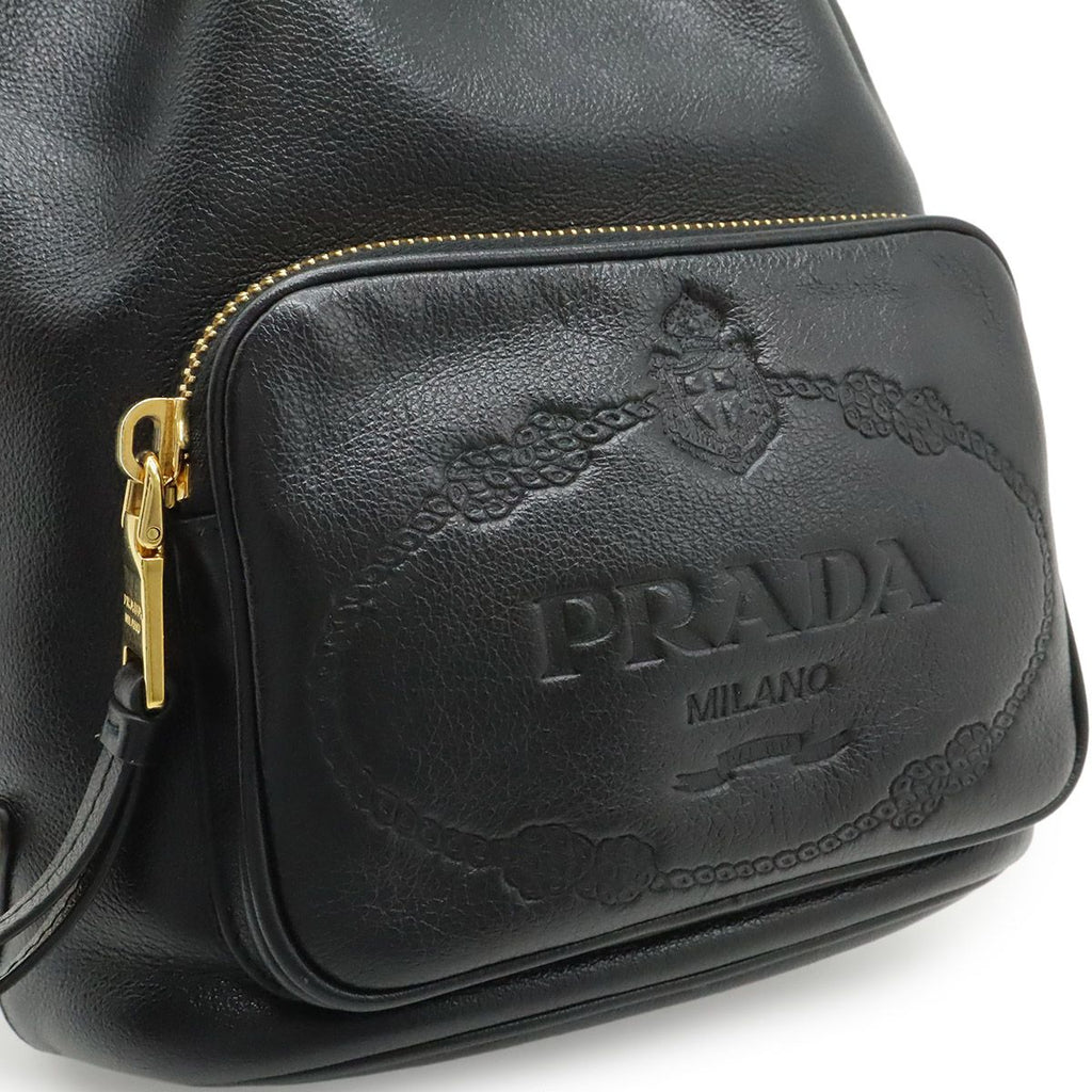 Prada Bucket Bag Drawstring 2-Way Leather Nero Black Gold — view 9