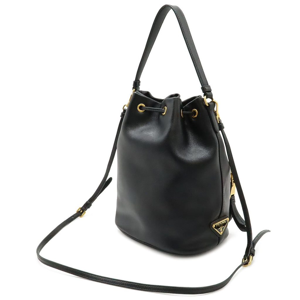 Prada Bucket Bag Drawstring 2-Way Leather Nero Black Gold — view 2