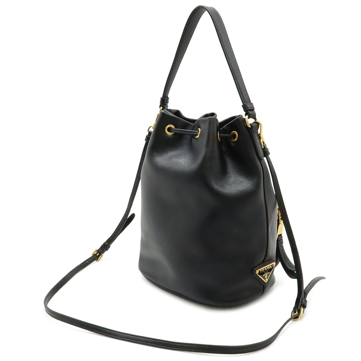 Prada Bucket Bag Drawstring 2-Way Leather Nero Black Gold — view 2