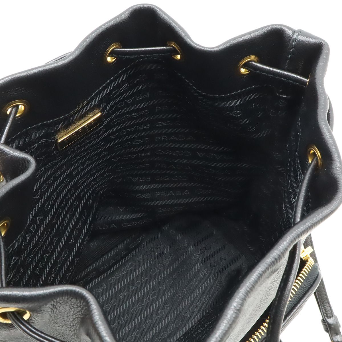 Prada Bucket Bag Drawstring 2-Way Leather Nero Black Gold — view 7