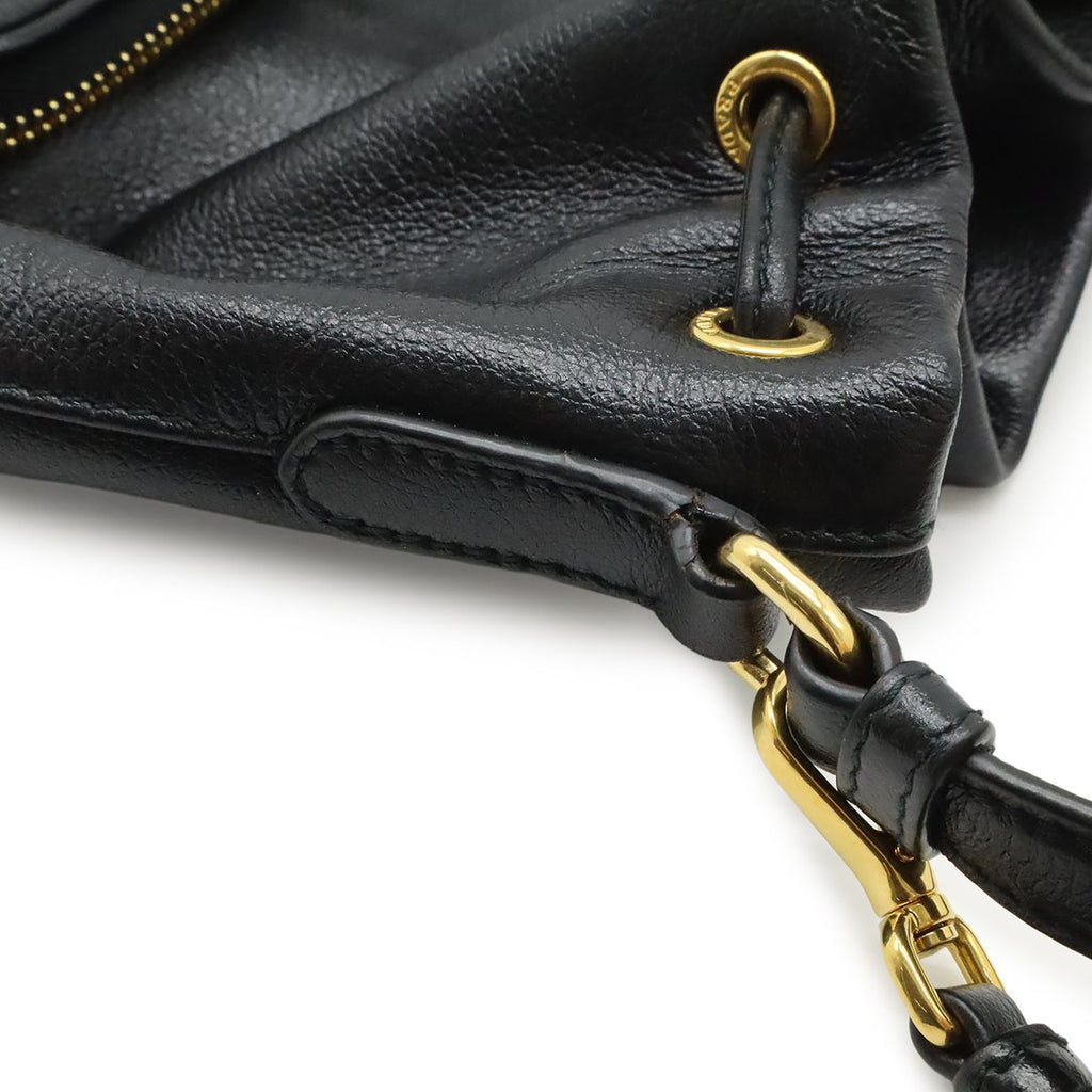 Prada Bucket Bag Drawstring 2-Way Leather Nero Black Gold — view 8