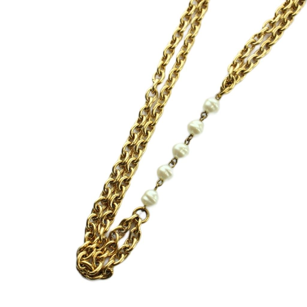 Chanel Long Necklace 2 Logo Pearl Gold — view 4
