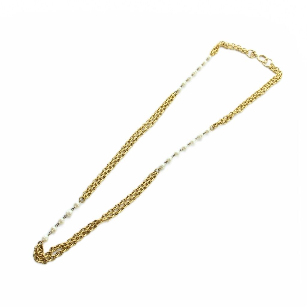 Chanel Long Necklace 2 Logo Pearl Gold — view 2