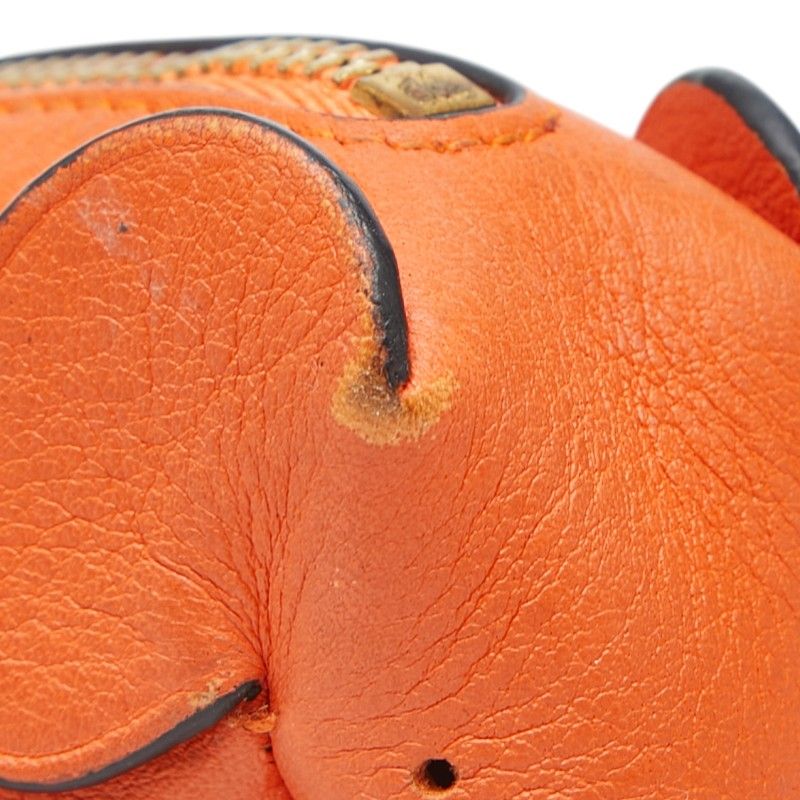 Loewe Elephant Motive Charm Key Holder Coin Purse Orange Leather Keychain — view 3