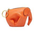 Loewe Elephant Motive Charm Key Holder Coin Purse Orange Leather Keychain — view 2