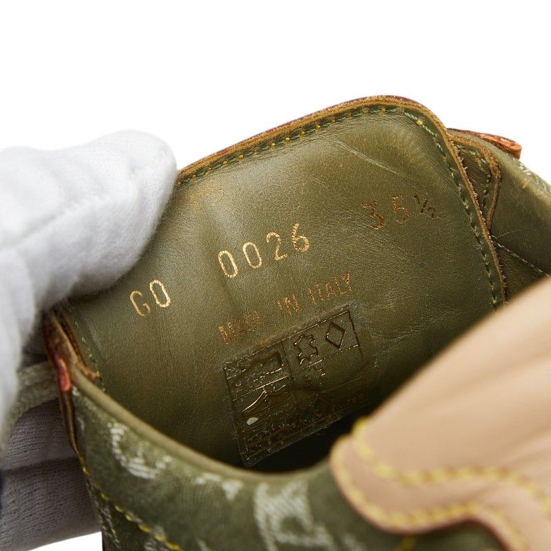 Louis Vuitton Monogram Sneakers 35.5 Beige Green Canvas Leather — view 8