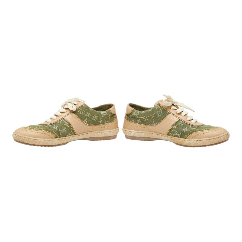 Louis Vuitton Monogram Sneakers 35.5 Beige Green Canvas Leather — view 4