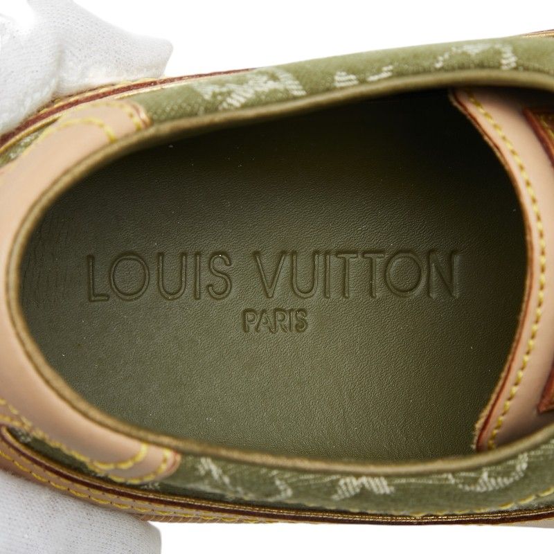 Louis Vuitton Monogram Sneakers 35.5 Beige Green Canvas Leather — view 7