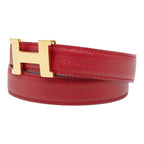 Hermes Constance Buckle Logo Reversible Belt 65 Red Green Gold Leather — view 2