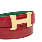 Hermes Constance Buckle Logo Reversible Belt 65 Red Green Gold Leather — view 4