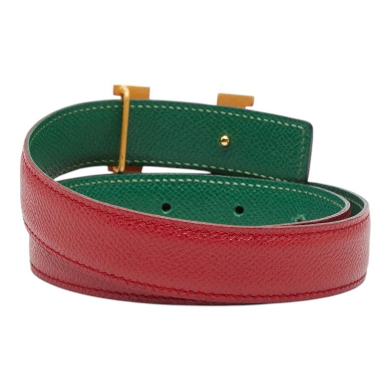 Hermes Constance Buckle Logo Reversible Belt 65 Red Green Gold Leather — view 3