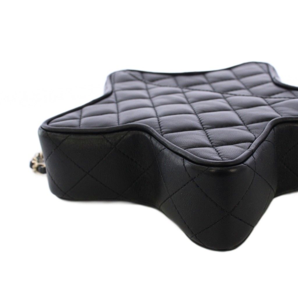 Chanel Cruise Collection Star Quilted Chain Shoulder Bag CC Logo Black KH — view 4