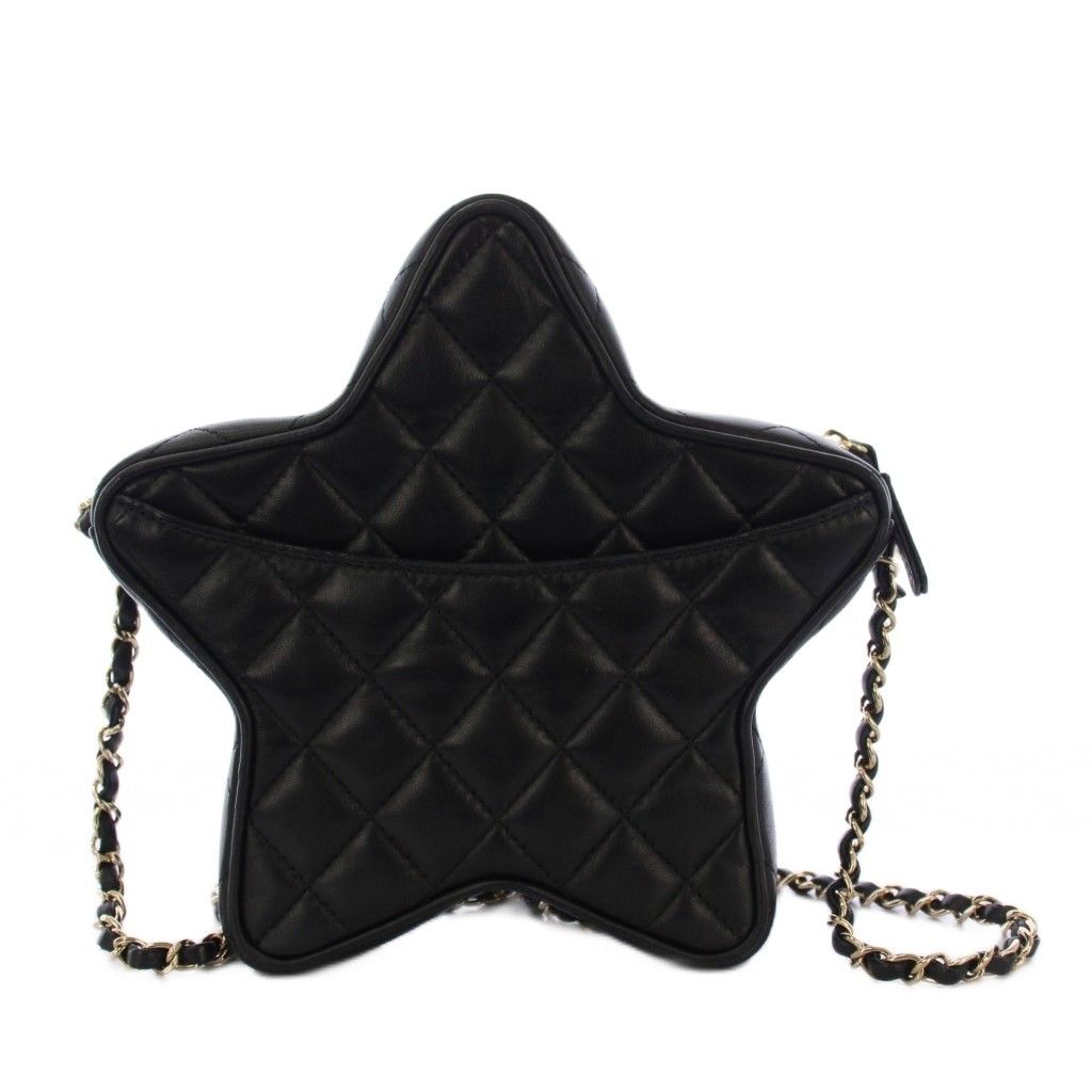 Chanel Cruise Collection Star Quilted Chain Shoulder Bag CC Logo Black KH — view 3